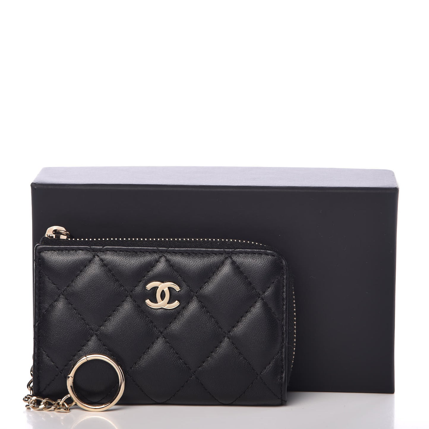 Lambskin Quilted Key Holder Case Black