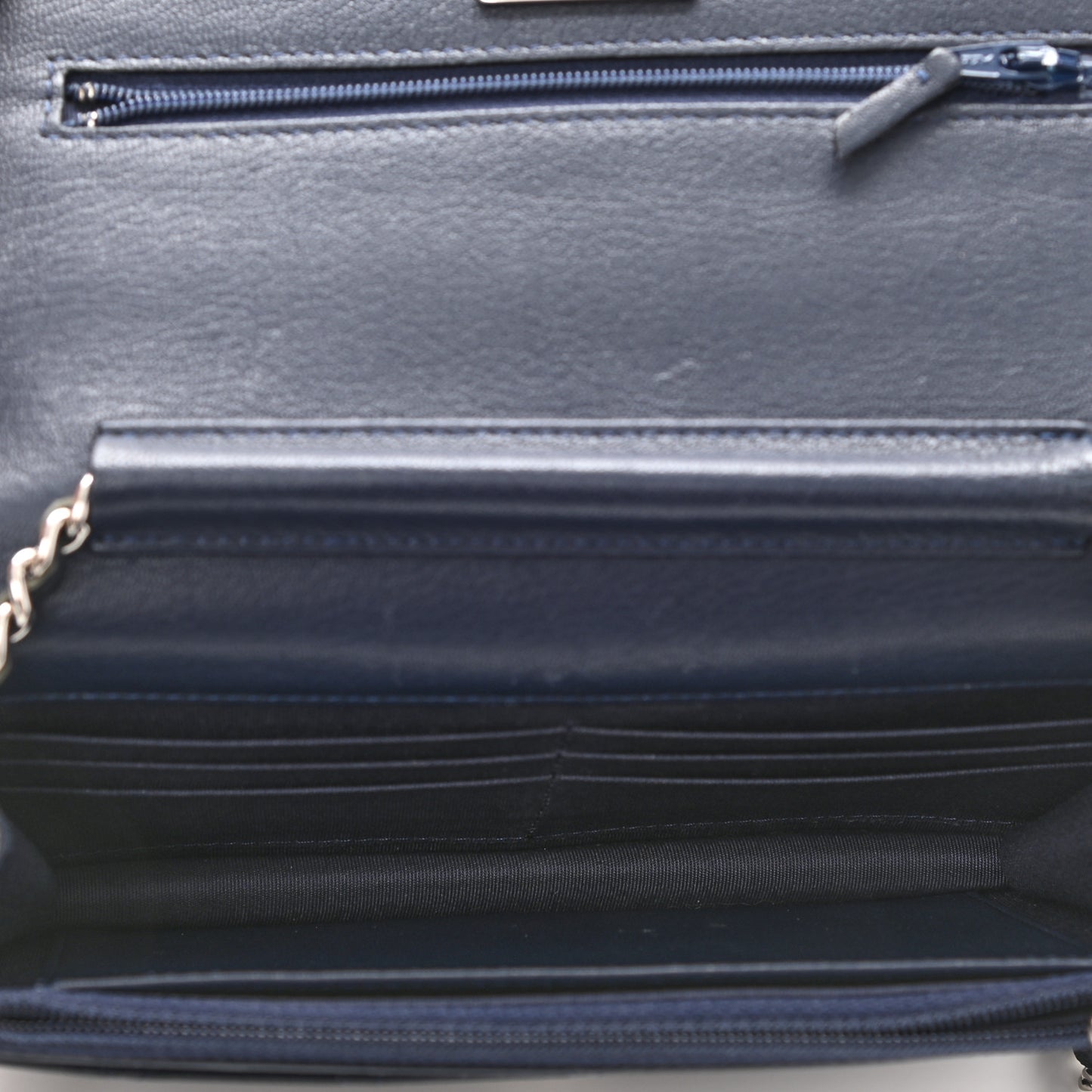 Grained Calfskin Quilted CC Box Wallet On Chain WOC Navy