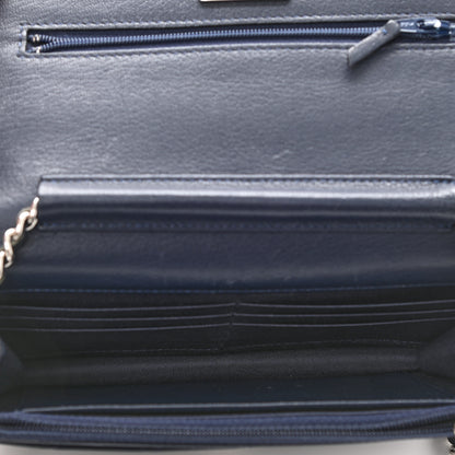 Chanel Grained Calfskin Quilted CC Box Wallet On Chain WOC Navy 5 of 13