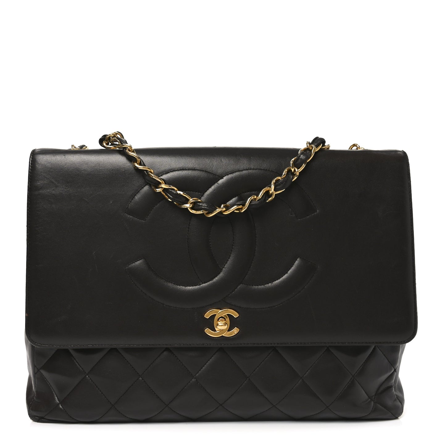 Lambskin Quilted CC Maxi Jumbo Single Flap Brown