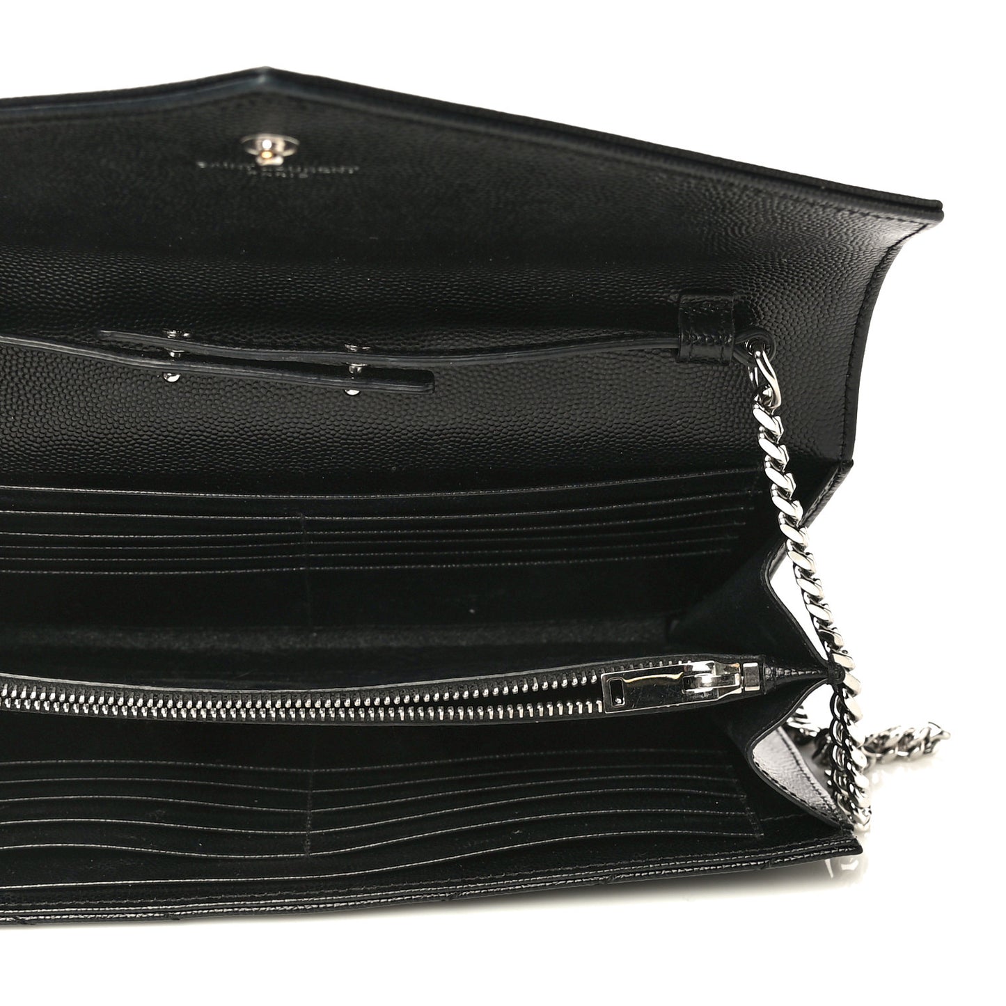 Grain De Poudre Matelasse Chevron Monogram Chain Wallet Black