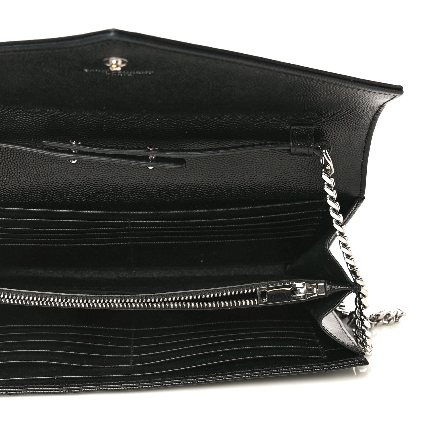 Saint Laurent Grain De Poudre Matelasse Chevron Monogram Chain Wallet Black 5 of 21