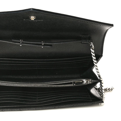 Saint Laurent Grain De Poudre Matelasse Chevron Monogram Chain Wallet Black 5 of 21