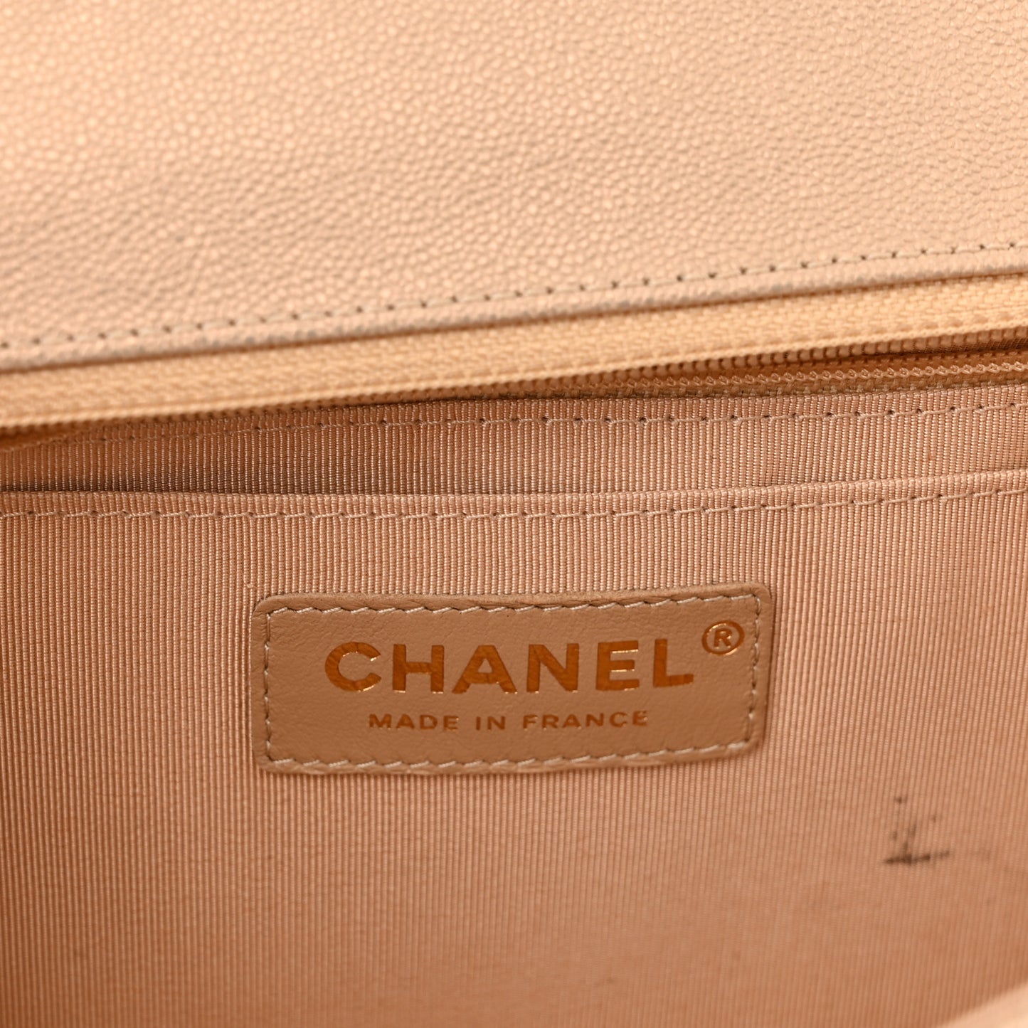 Metallic Caviar Chevron Quilted Medium Statement Flap Beige