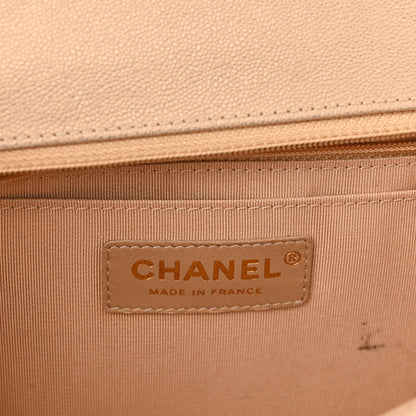 Chanel Metallic Caviar Chevron Quilted Medium Statement Flap Beige 6 of 10