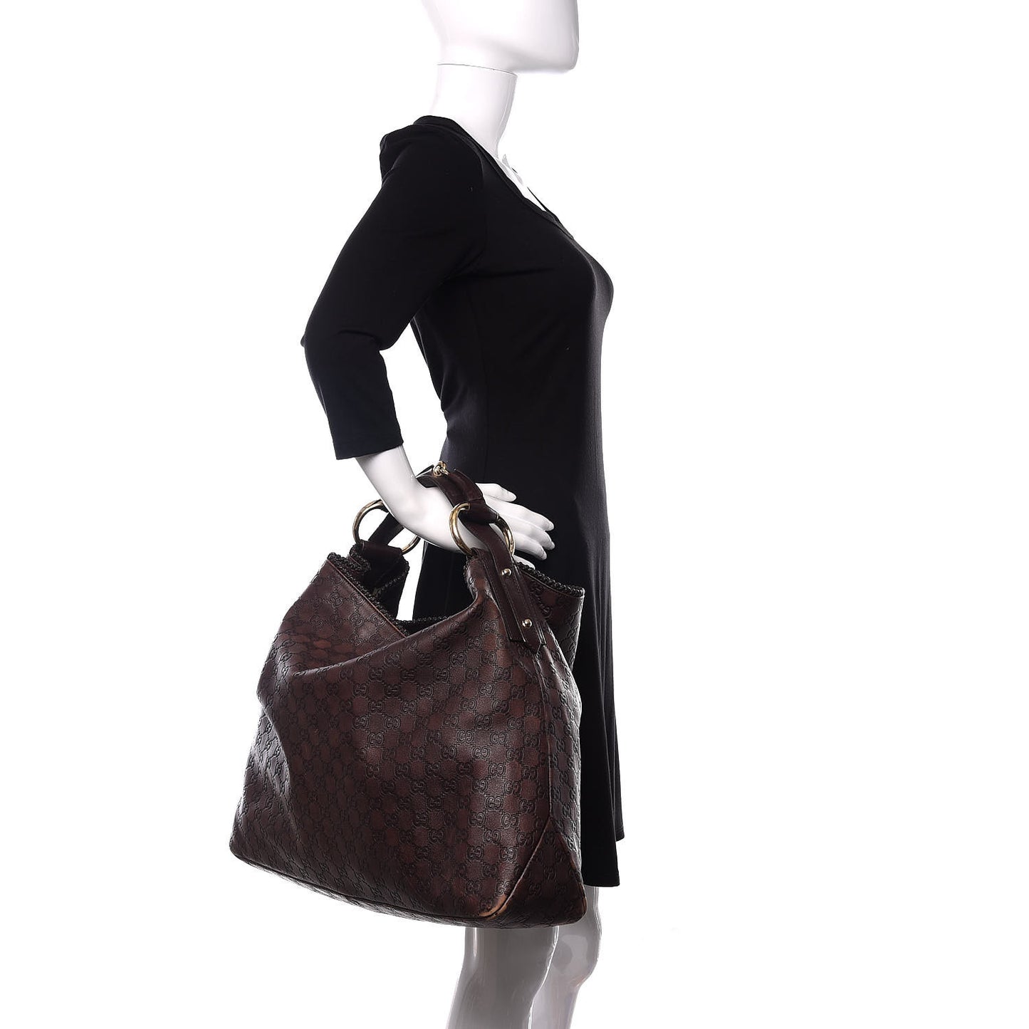 Guccissima Large Horsebit Chain Hobo Chocolate