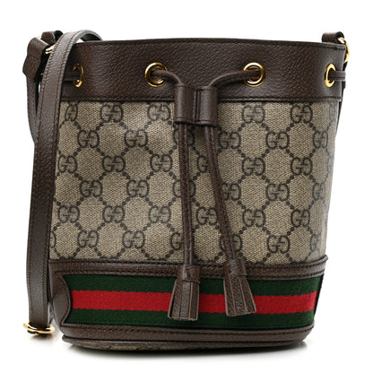 Gucci GG Supreme Monogram Web Mini Ophidia Bucket Bag Brown 1 of 11