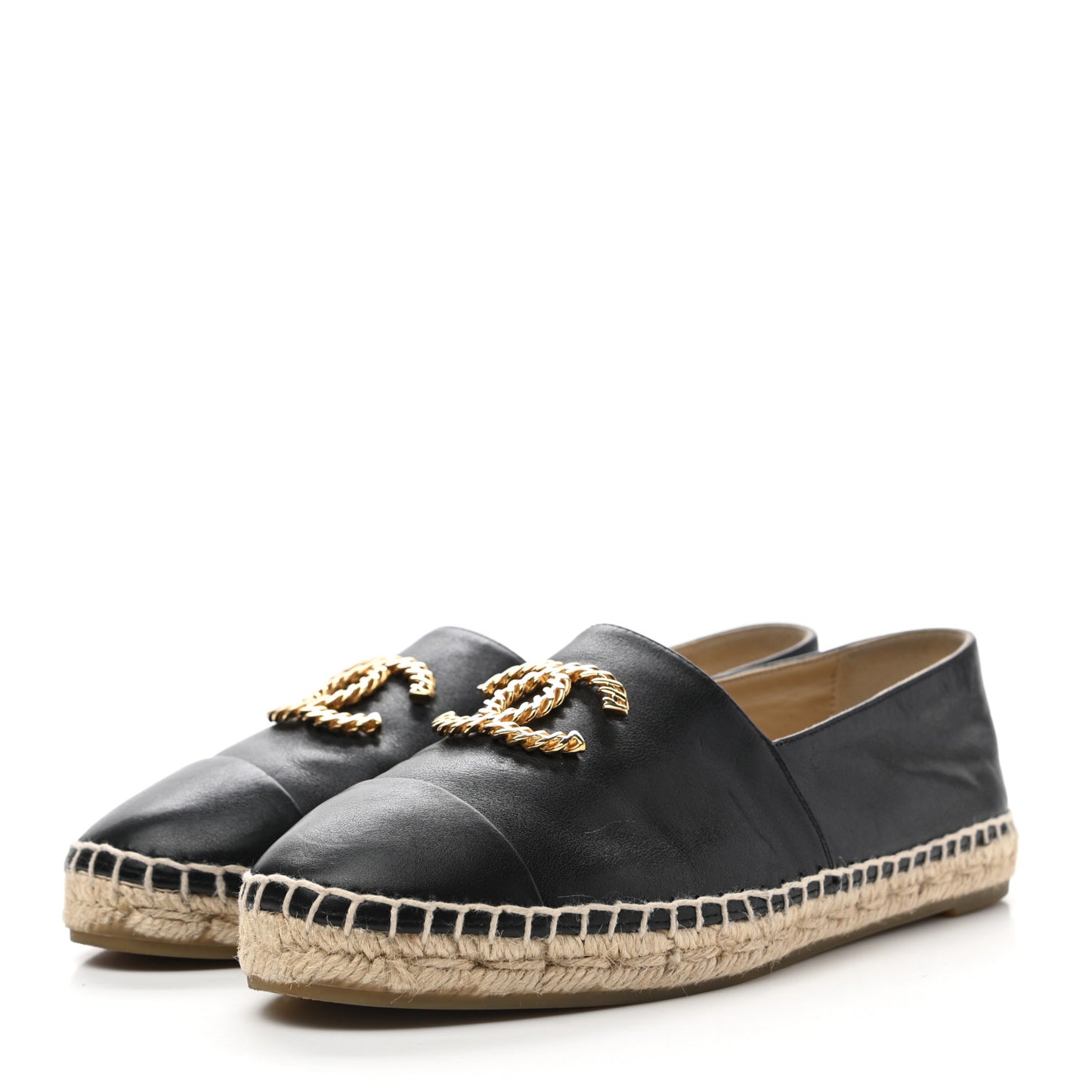Calfskin Chain CC Espadrilles 38 Black