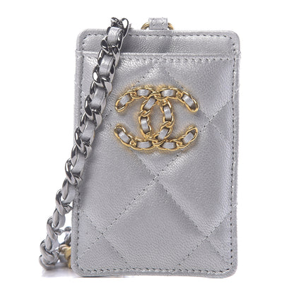 Chanel Metallic Goatskin Quilted 19 Card Holder On Chain Silver 1 of 10