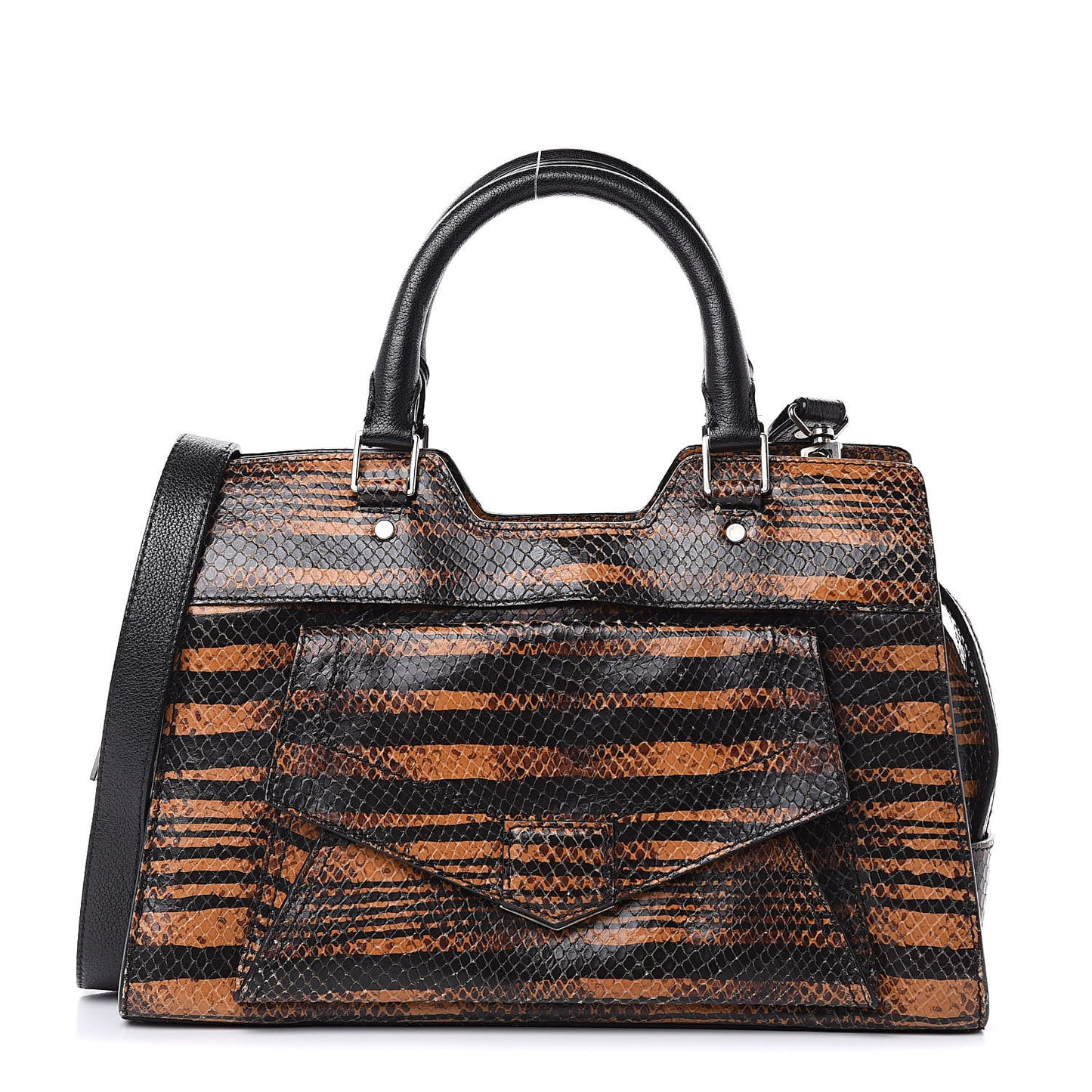 Striped Snake Calfskin Embossed Small PS13 Satchel Orange Black