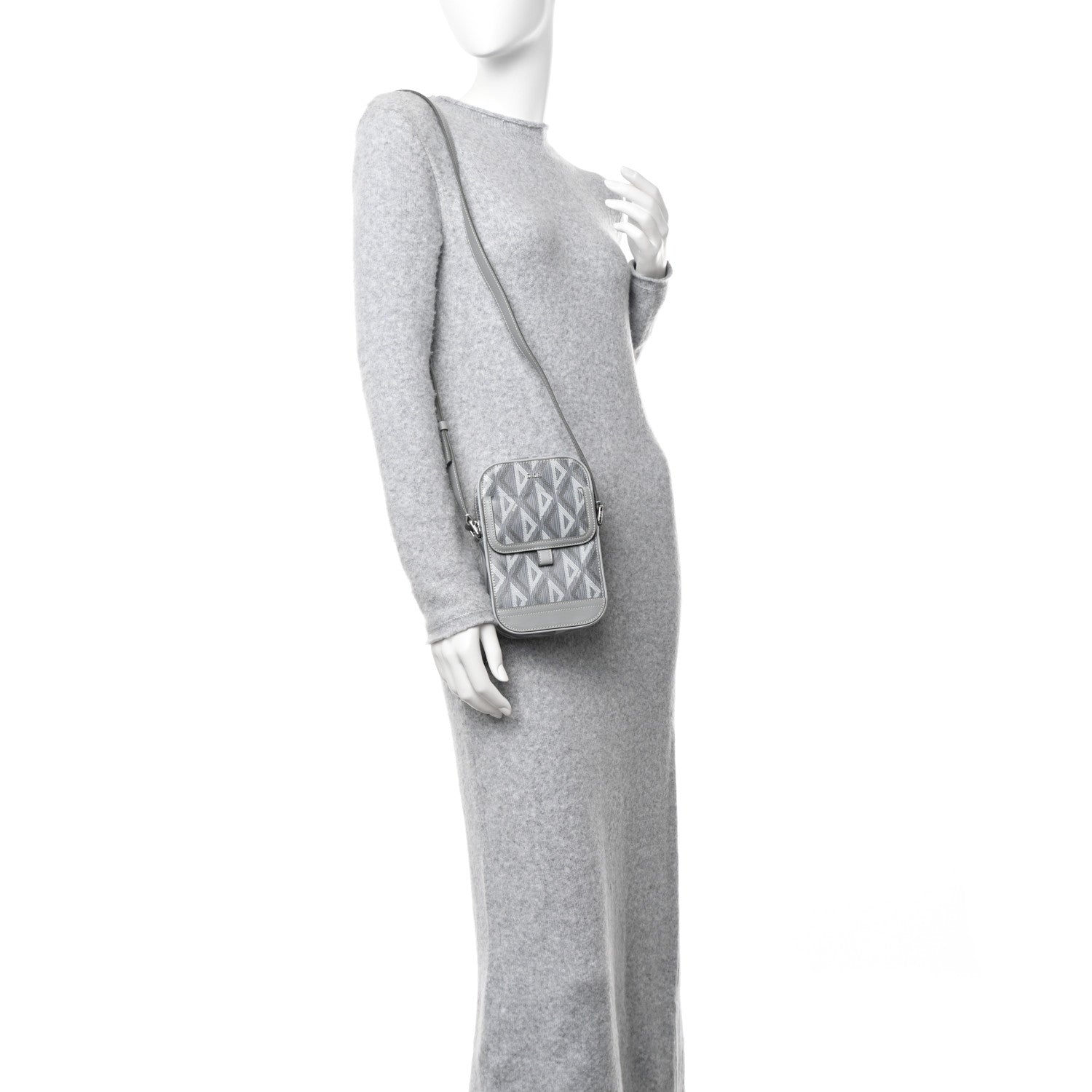 Christian Dior Coated Canvas CD Diamond Hit The Road Vertical Wallet On Strap Grey 2 of 11