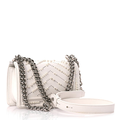 Chanel Calfskin Pearl Chevron Small Boy Flap White 3 of 18
