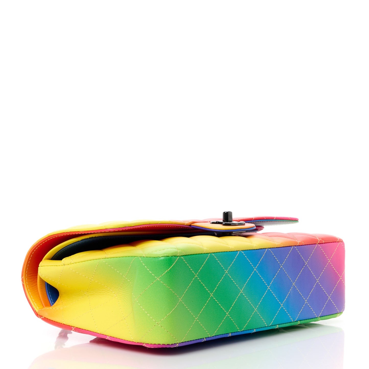 Calfskin Quilted Medium Rainbow Double Flap Multicolor