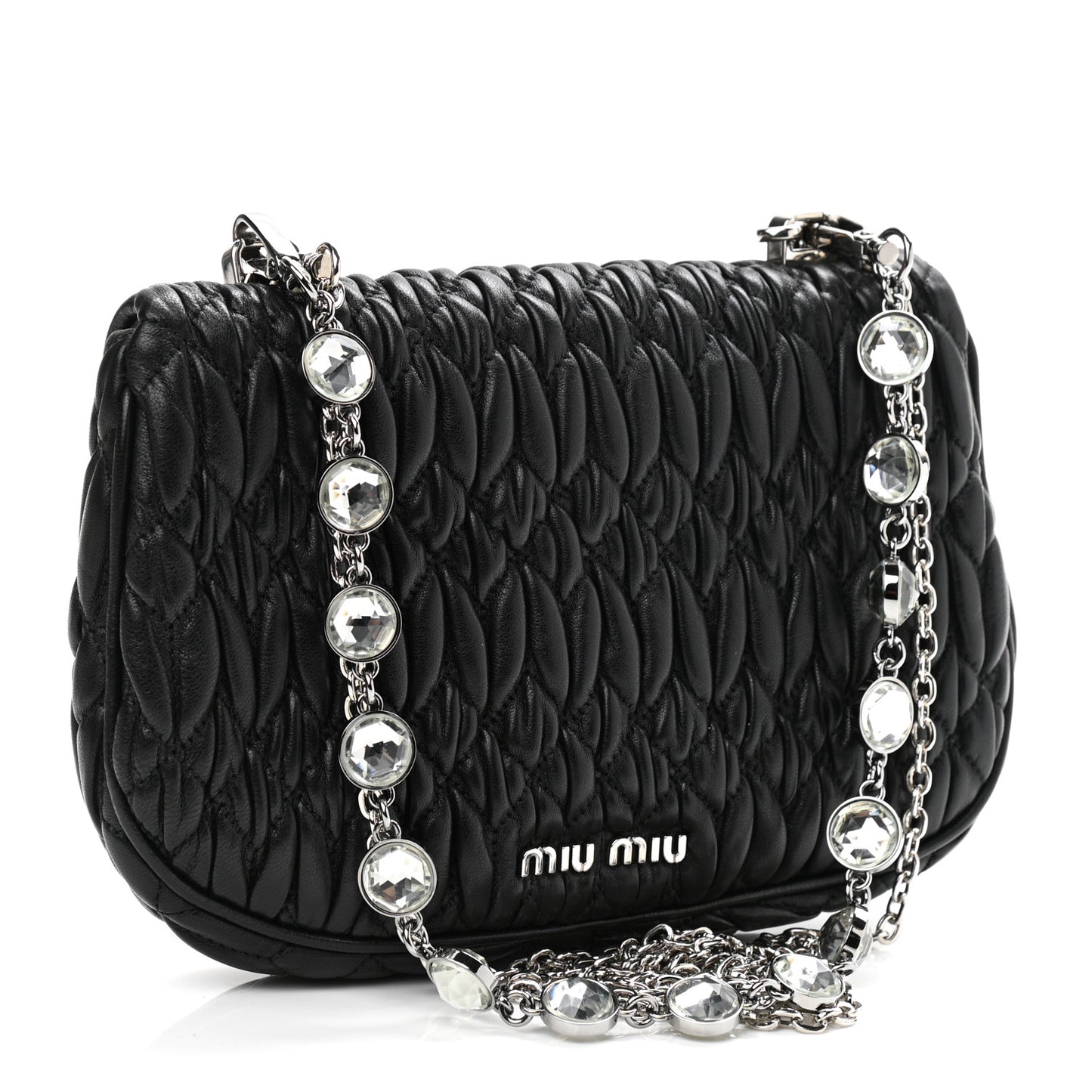 Nappa Matelasse Crystal Chain Crossbody Black