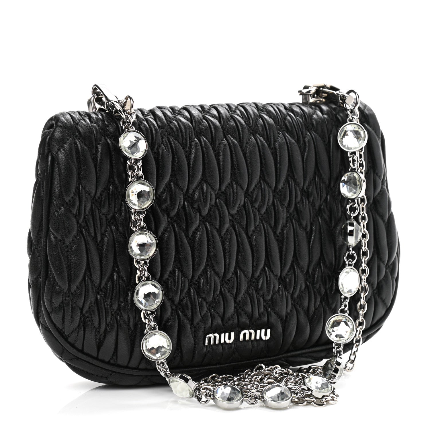 Miu Miu Nappa Matelasse Crystal Chain Crossbody Black 2 of 9