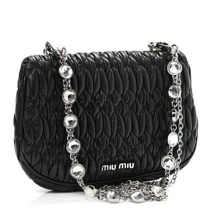Miu Miu Nappa Matelasse Crystal Chain Crossbody Black 2 of 9
