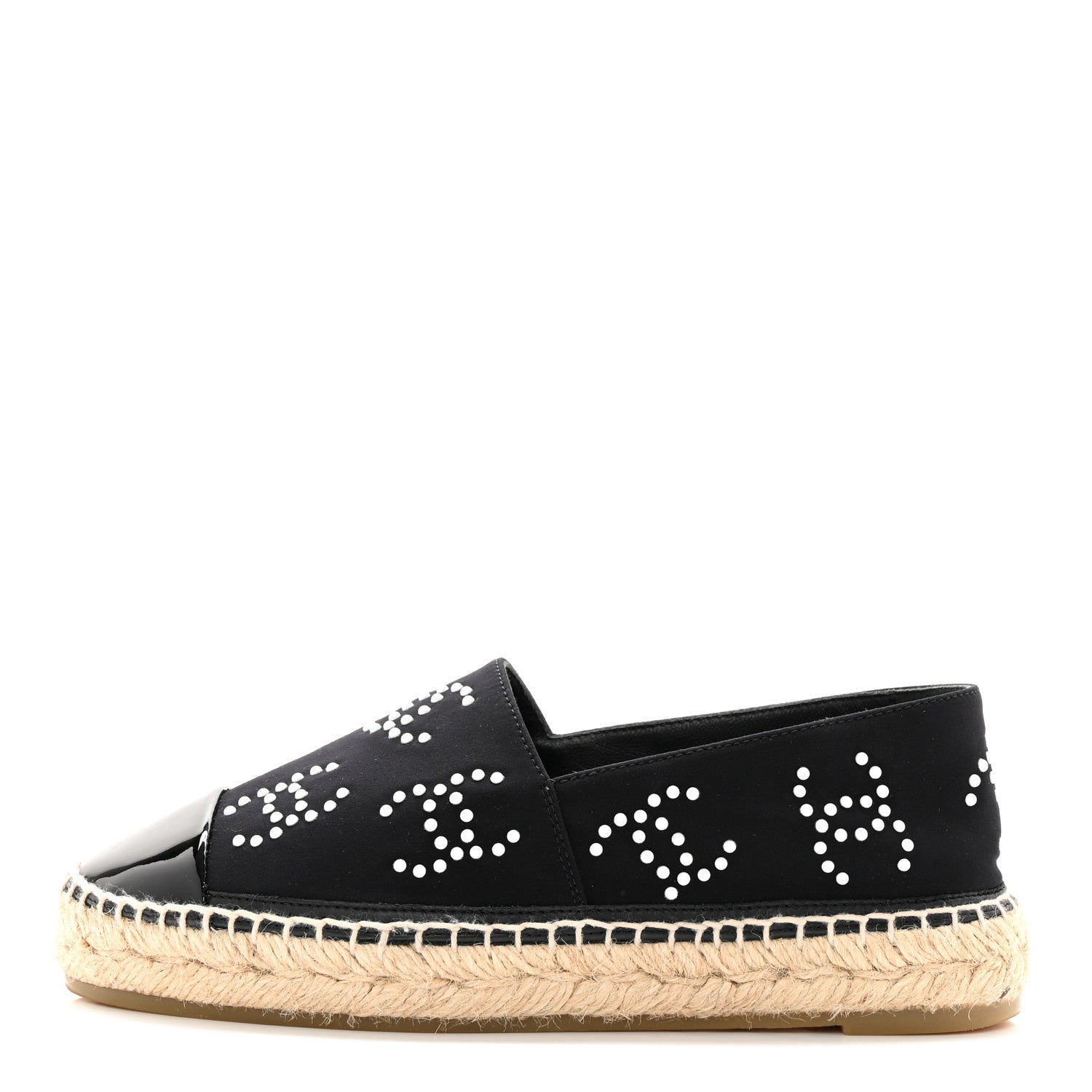 Chanel Neoprene Patent Calfskin Pearl CC Espadrilles 36 Black White 1 of 12