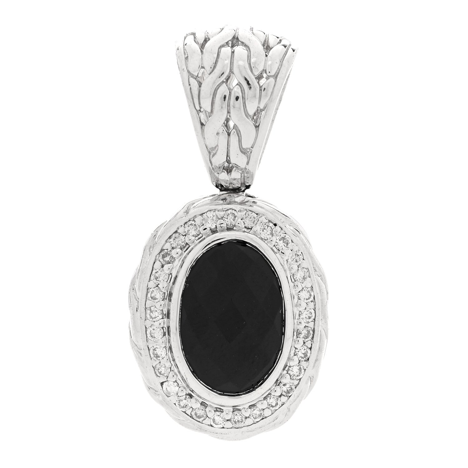 John Hardy Sterling Silver Black Onyx Diamond Oval Pendant 1 of 3