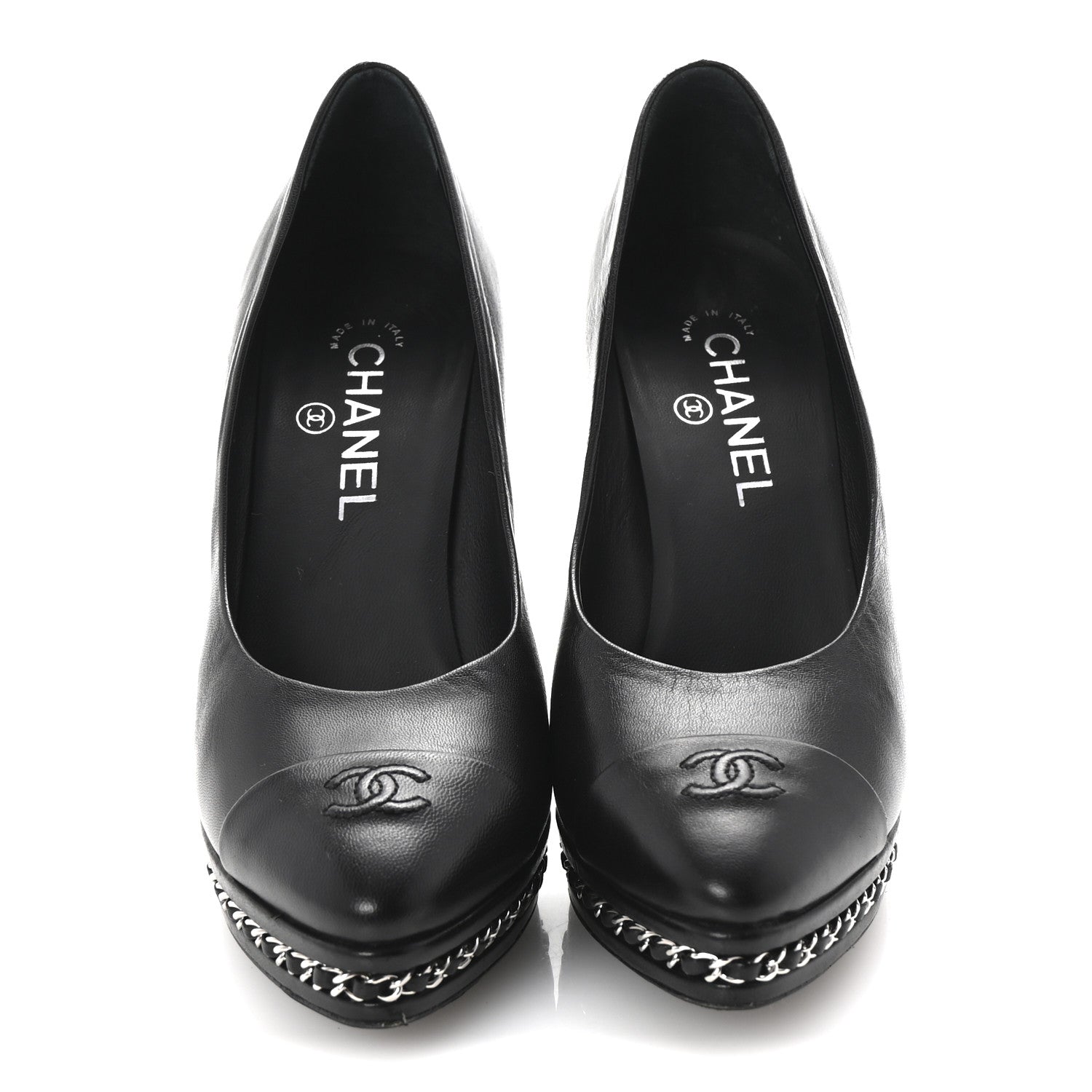 Chanel Lambskin CC Cap Toe Platform Chain Pumps 39 Black 3 of 10