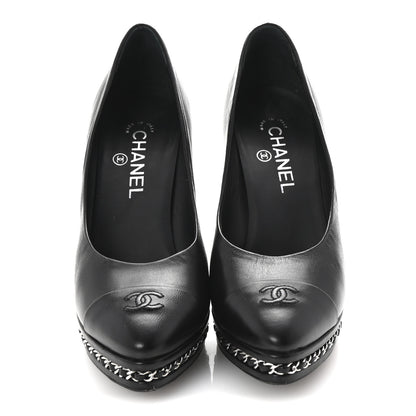 Chanel Lambskin CC Cap Toe Platform Chain Pumps 39 Black 3 of 10