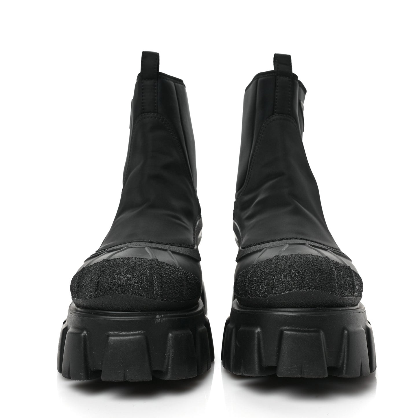 Re-Nylon Gabardine Rubber Triangle Logo Womens Monolith 55mm Ankle Boots 40.5 Black