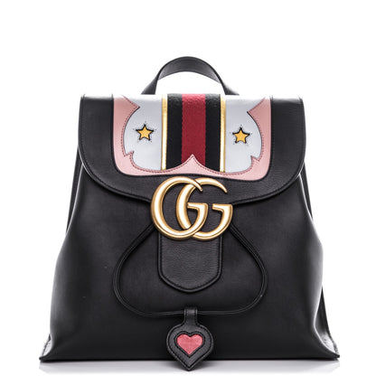 Gucci Calfskin Web GG Marmont Flap Chain Backpack Black 1 of 8