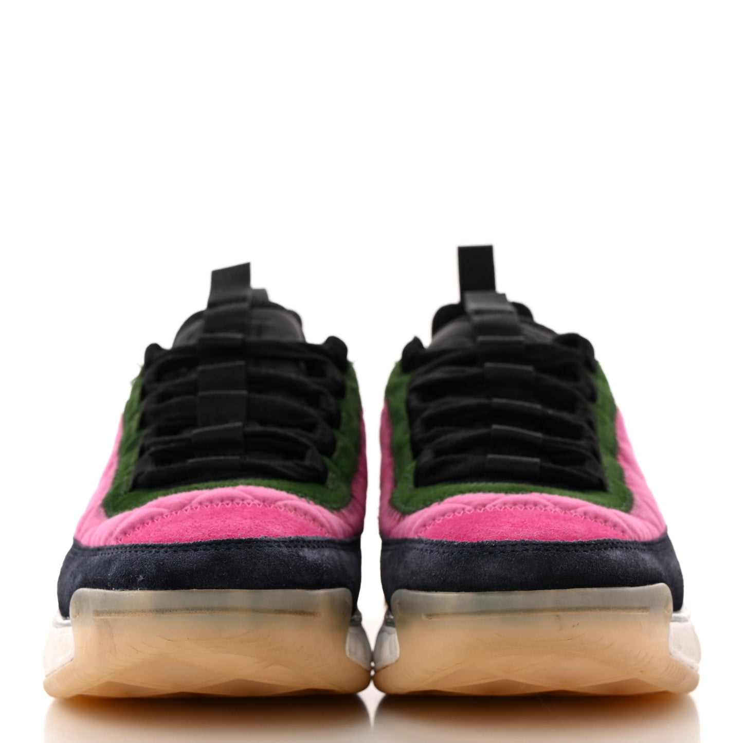 Velvet Calfskin Mixed Fibers CC Sneakers 39 Pink Green