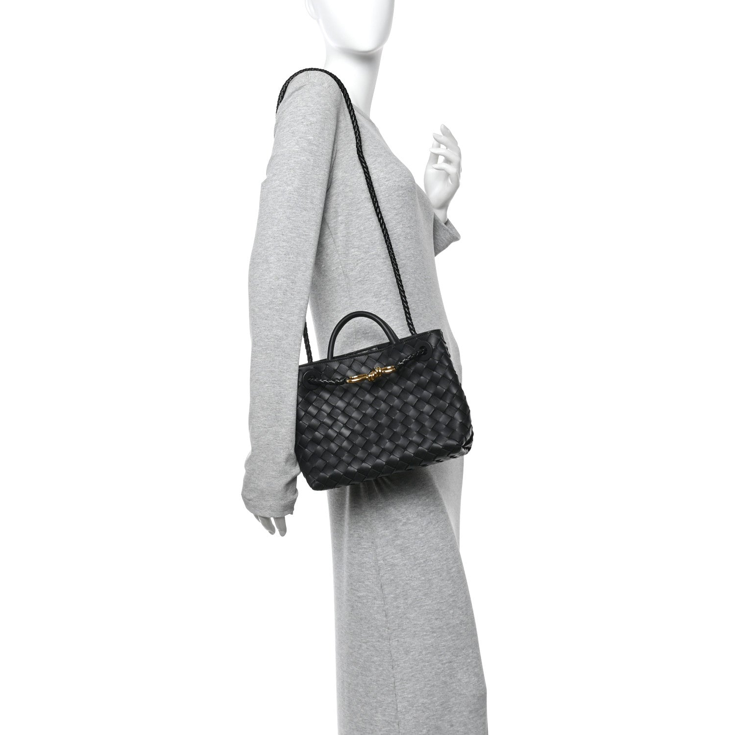 Bottega Veneta Nappa Intrecciato Small Andiamo Shoulder Bag Black