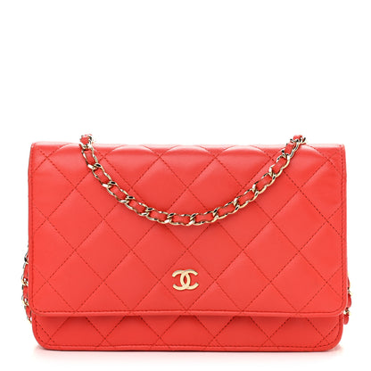 Chanel Lambskin Quilted Wallet On Chain WOC Red 1 of 12