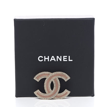 Chanel Glitter Enamel Crystal CC Brooch Light Pink Gold 4 of 4