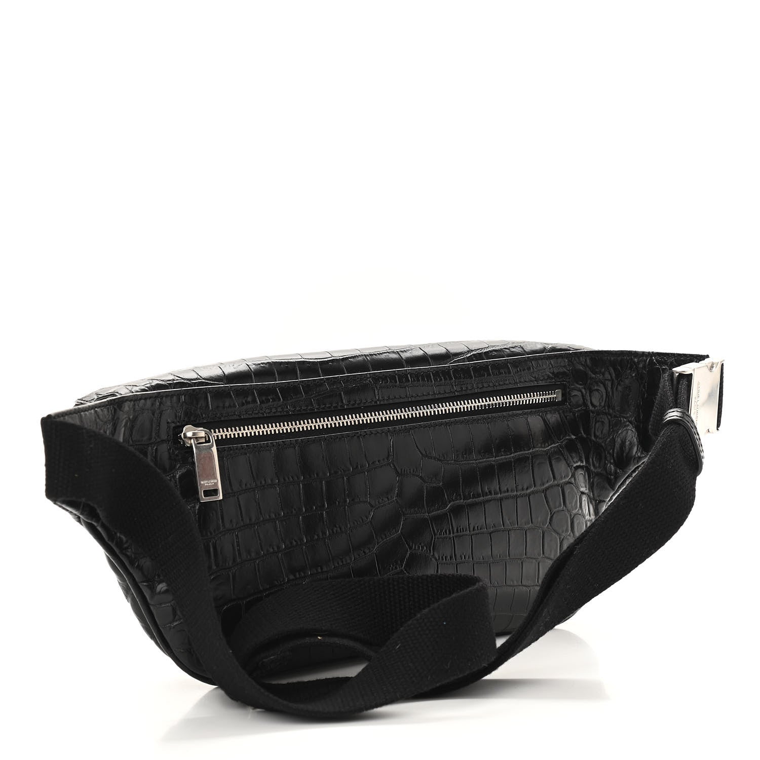 Saint Laurent Calfskin Crocodile Embossed Monogram Belt Bag Black 3 of 11