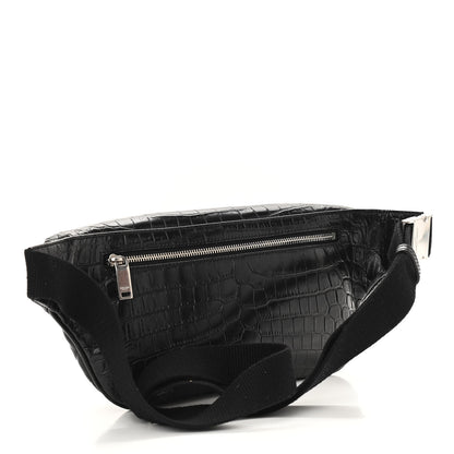 Saint Laurent Calfskin Crocodile Embossed Monogram Belt Bag Black 3 of 11