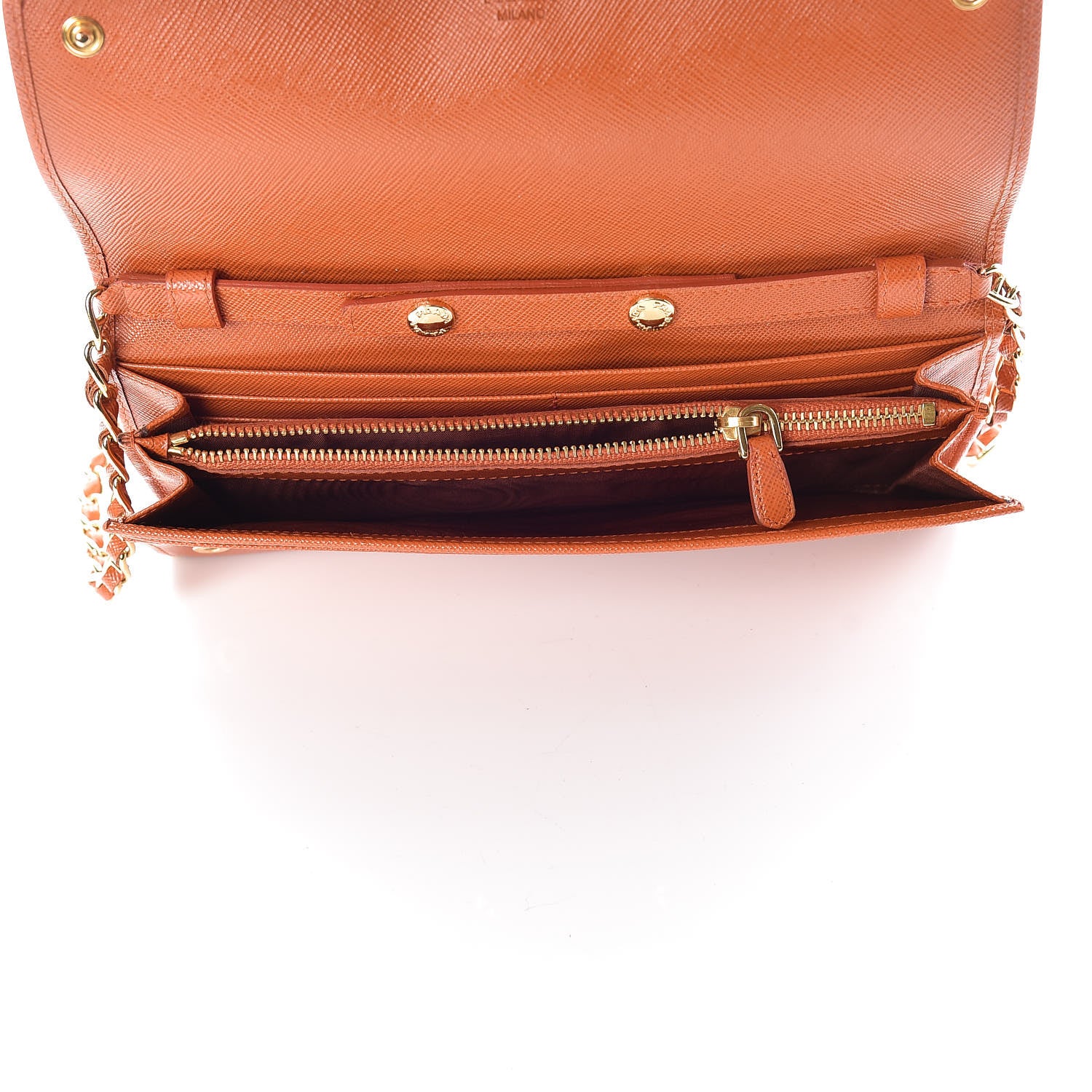 Prada Saffiano Metal Oro Chain Wallet Papaya 7 of 11