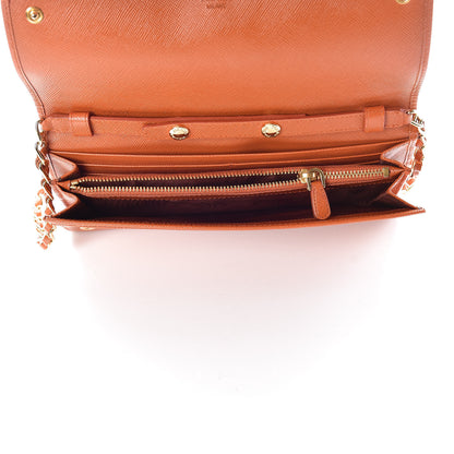 Prada Saffiano Metal Oro Chain Wallet Papaya 7 of 11