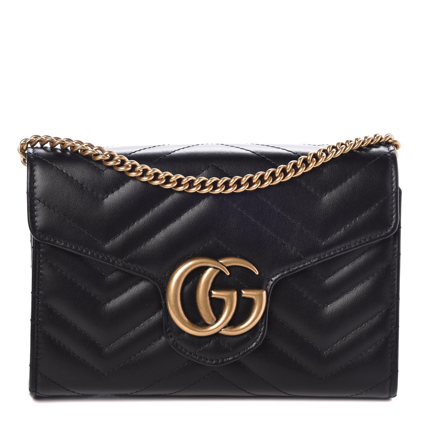 Calfskin Matelasse GG Marmont Chain Wallet Black