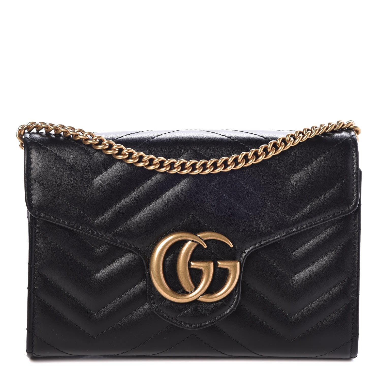 Gucci Calfskin Matelasse GG Marmont Chain Wallet Black 1 of 7