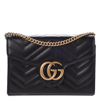 Gucci Calfskin Matelasse GG Marmont Chain Wallet Black 1 of 7