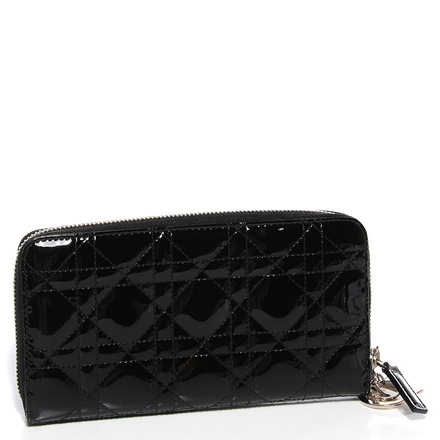 Patent Cannage Lady Dior Continental Wallet Black