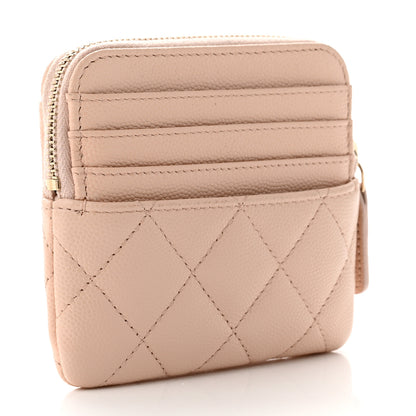 Chanel Caviar Quilted Zip Card Holder Wallet Light Beige 3 of 8