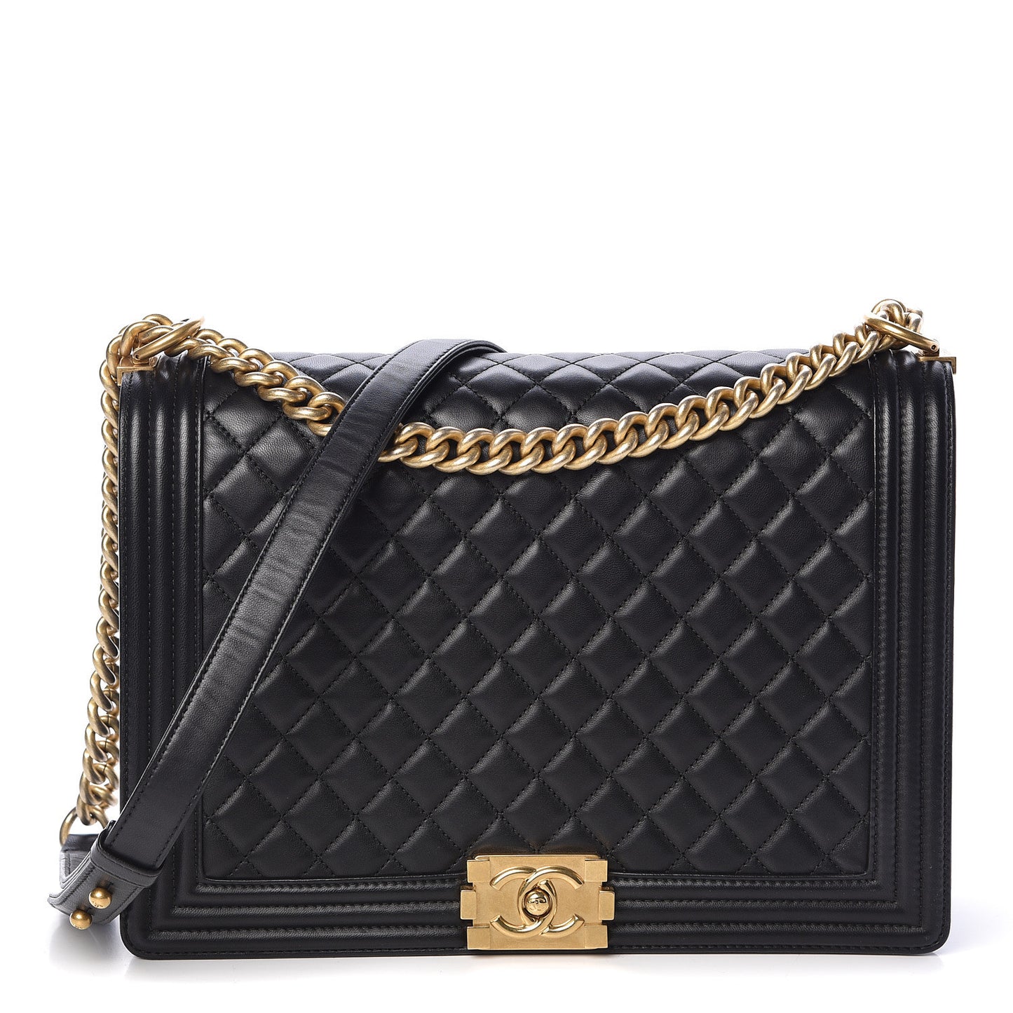 Lambskin Quilted Large Boy Flap Black