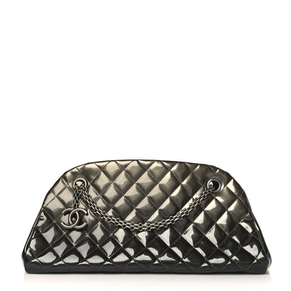 Chanel Metallic Patent Quilted Medium Just Mademoiselle Bowling Bag Silver Degrade 1 of 10