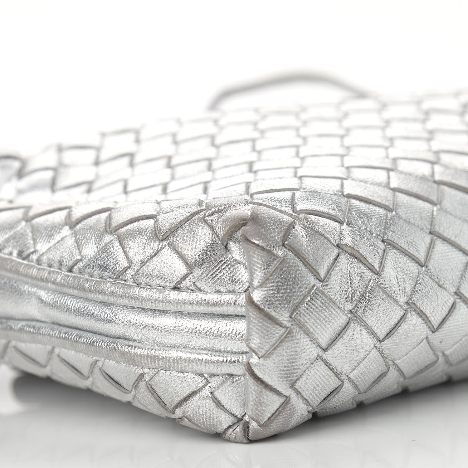 Bottega Veneta Metallic Nappa Intrecciato Nodini Crossbody Messenger Silver 9 of 11