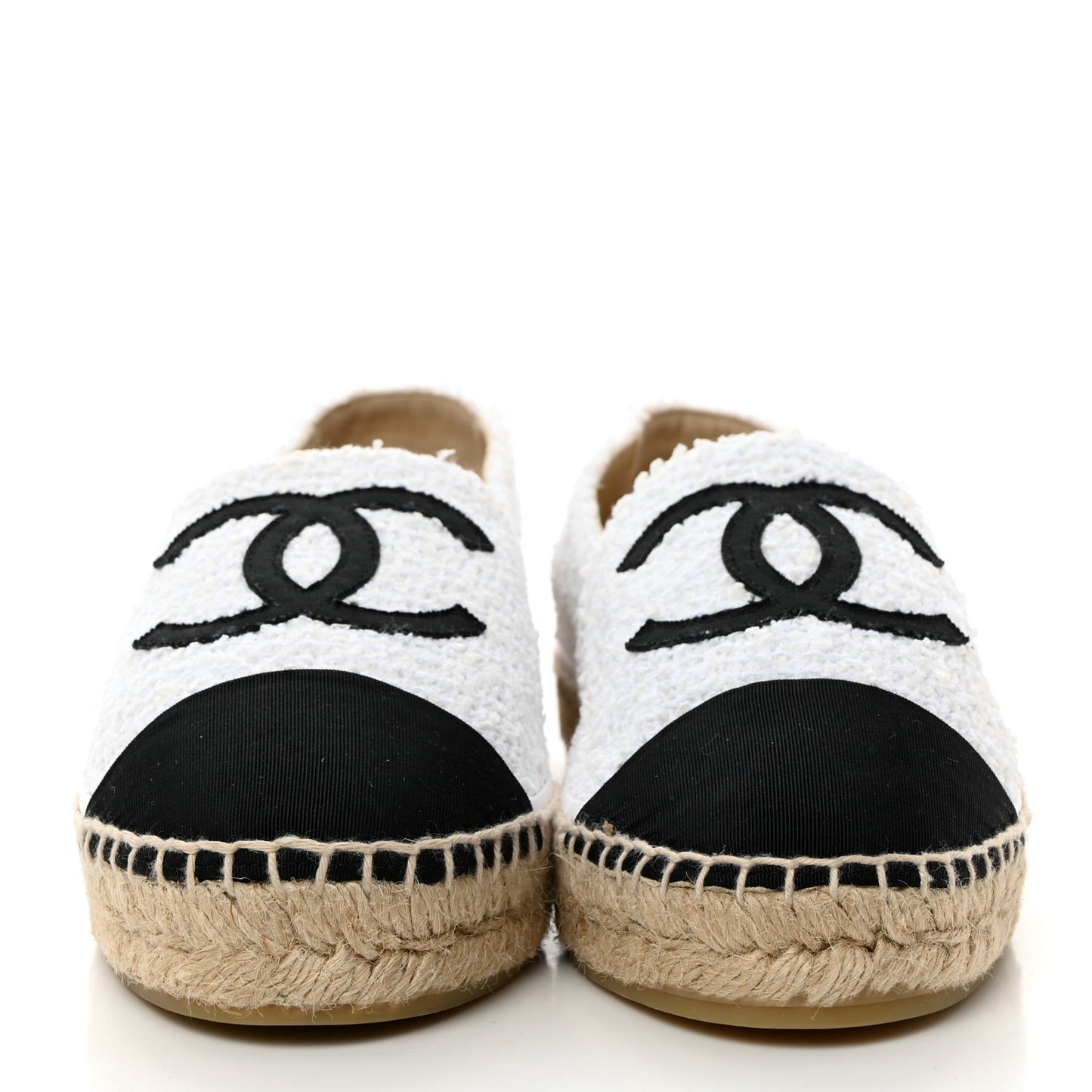 Tweed Grosgrain CC Espadrilles 40 White Black