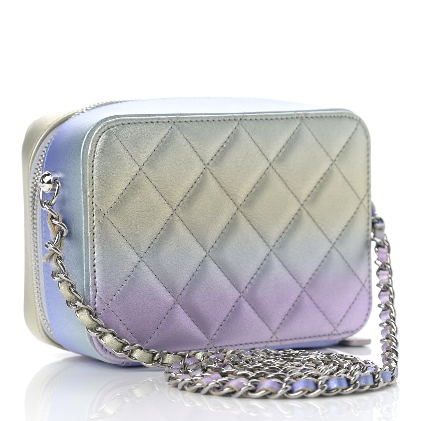 Metallic Gradient Calfskin Quilted Camera Case Blue Yellow Purple