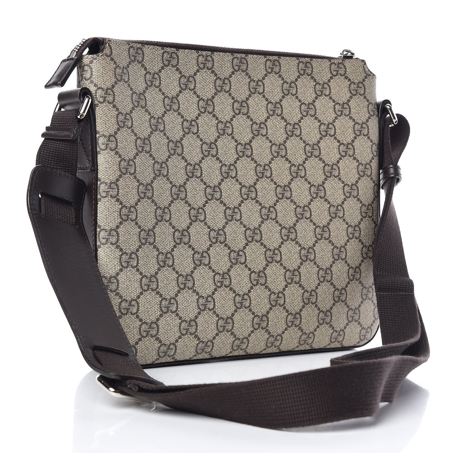GG Supreme Monogram Selleria Calfskin Small Flat Messenger Bag Beige Ebony Cocoa Marrone Scuro