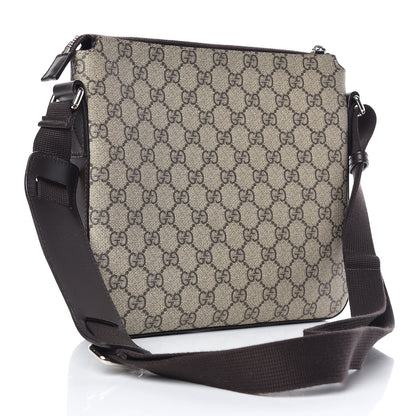Gucci GG Supreme Monogram Selleria Calfskin Small Flat Messenger Bag Beige Ebony Cocoa Marrone Scuro 3 of 9