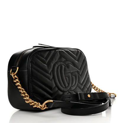 Gucci Calfskin Matelasse Small GG Marmont Chain Shoulder Bag Black 3 of 10