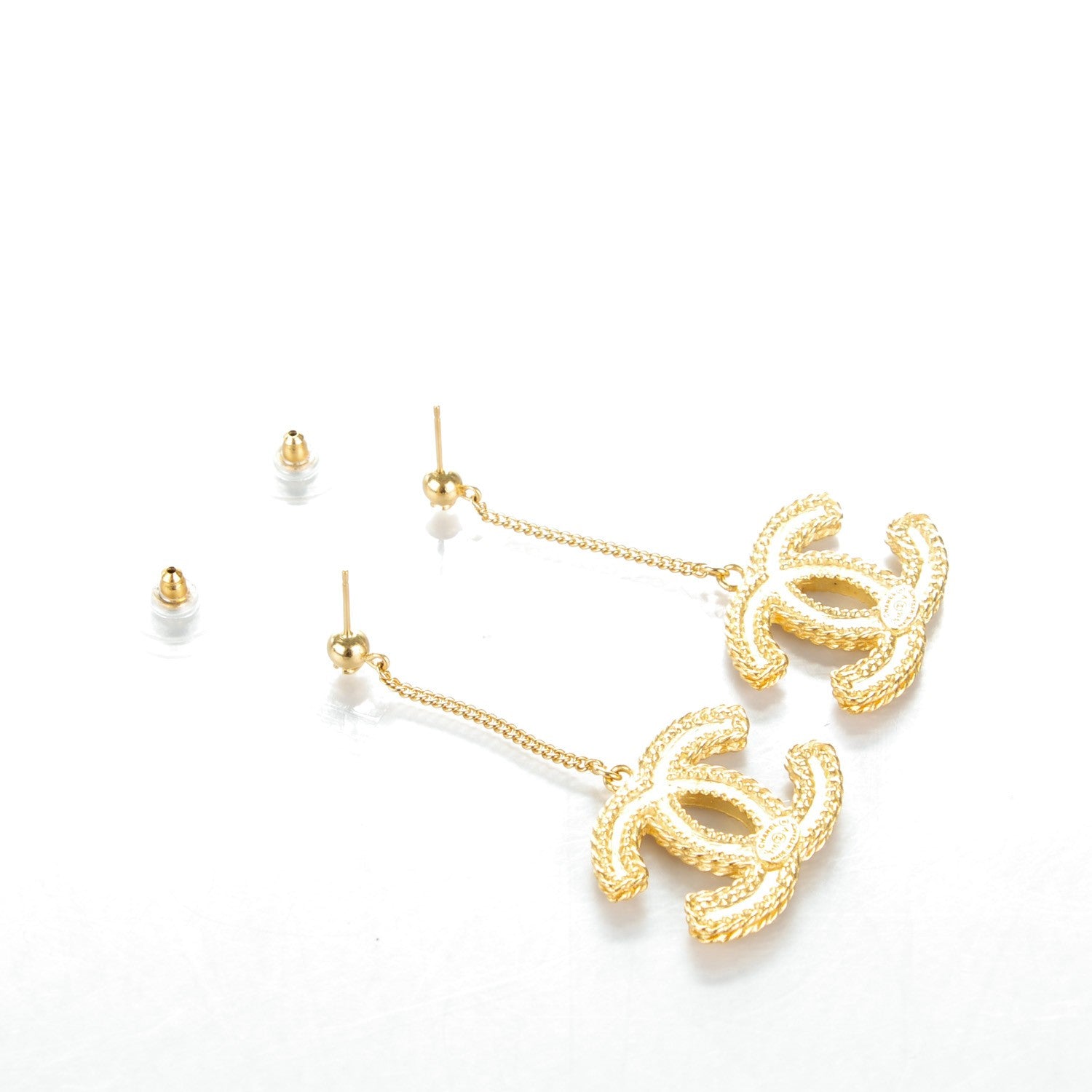 Chanel CC Drop Earrings Matte Gold 3 of 5