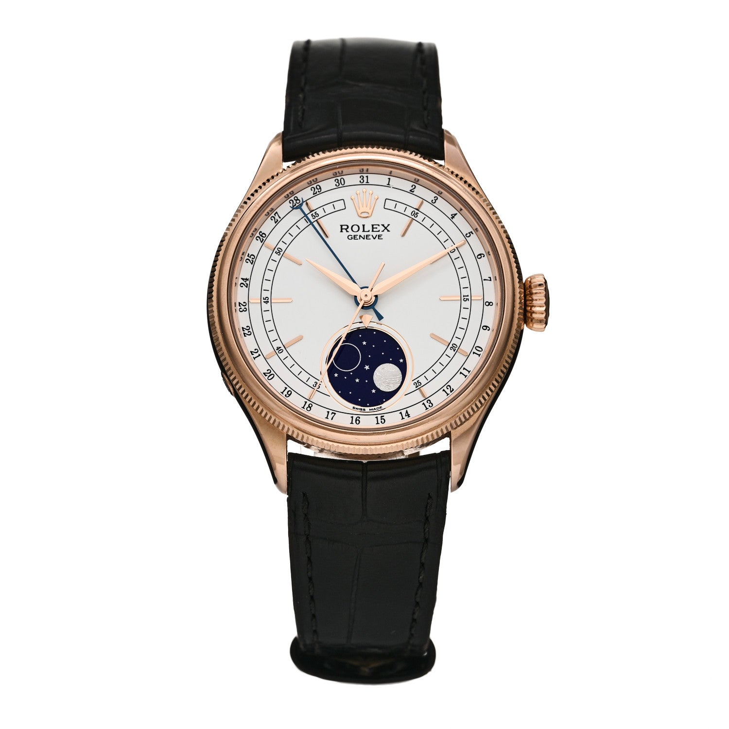 Rolex 18K Everose Gold Alligator 39mm Cellini Moonphase Watch White 50535 1 of 5