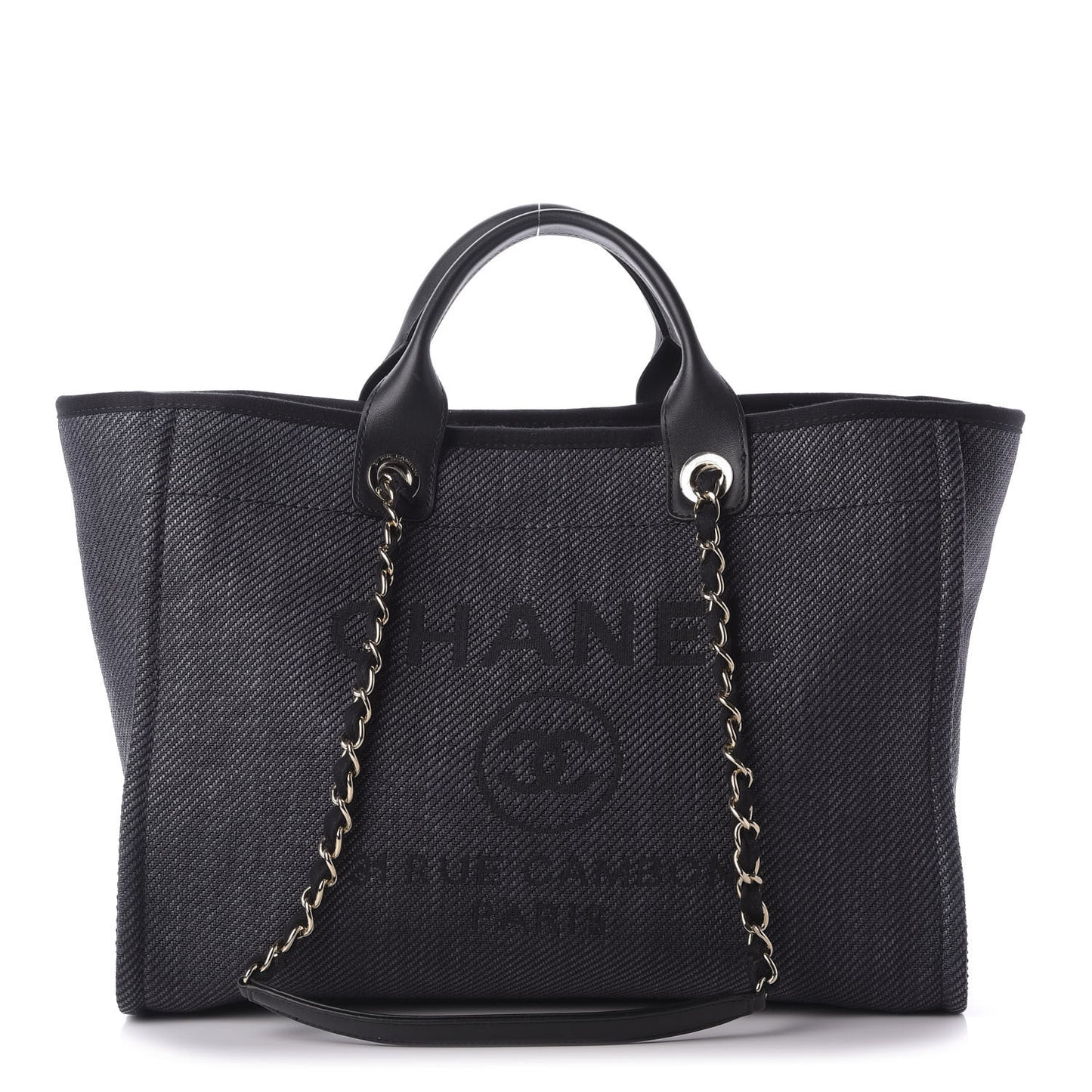 Mixed Fibers Calfskin Medium Deauville Tote Black